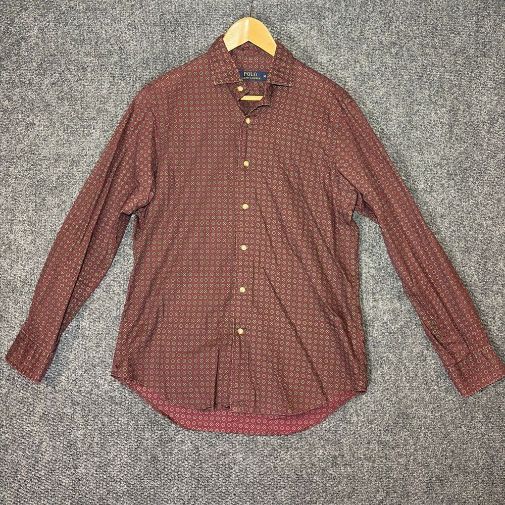 Polo Ralph Lauren Shirt Mens Medium Button Down Long Sleeve Red Green Bullseye